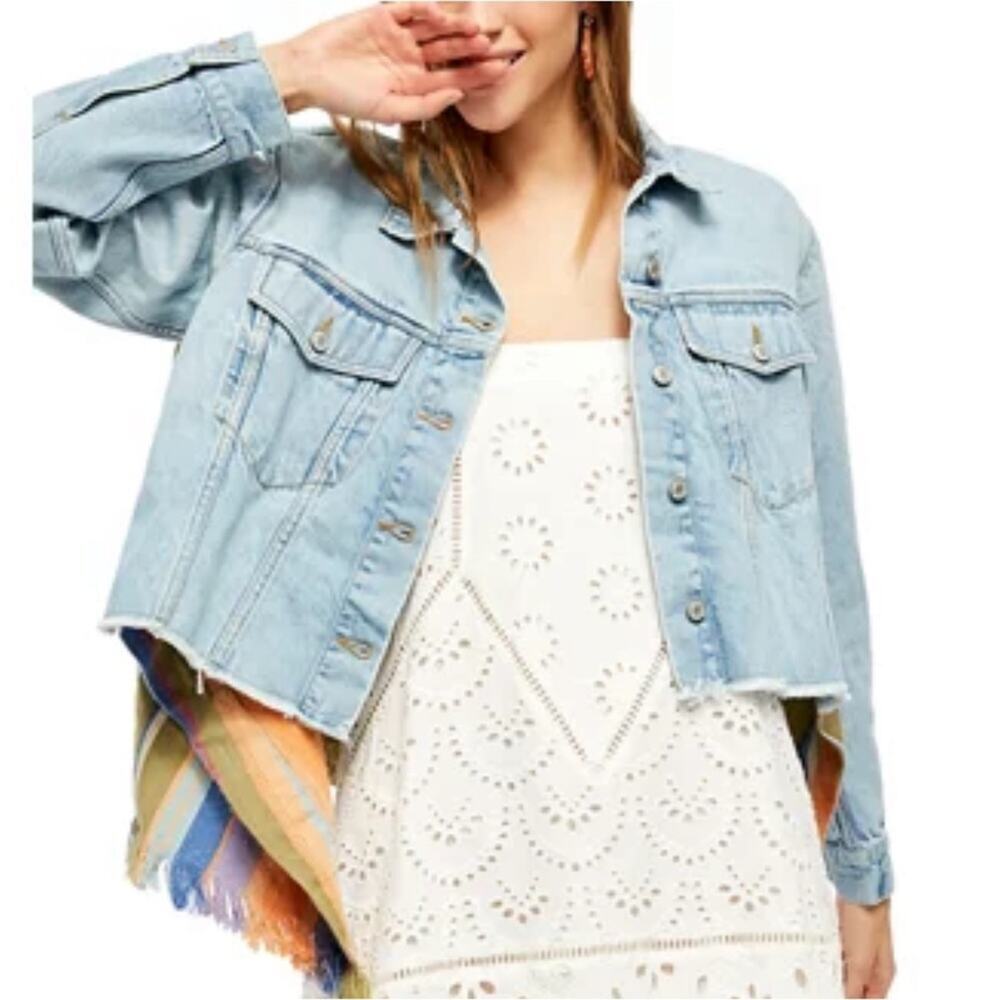We The Free By Free People In The Sun Mixed Media Jacket Denim Indigo Blue NEW